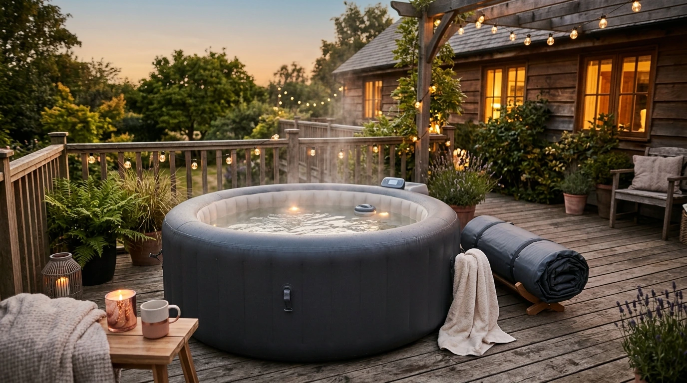 Spa gonflable installé sur une terrasse