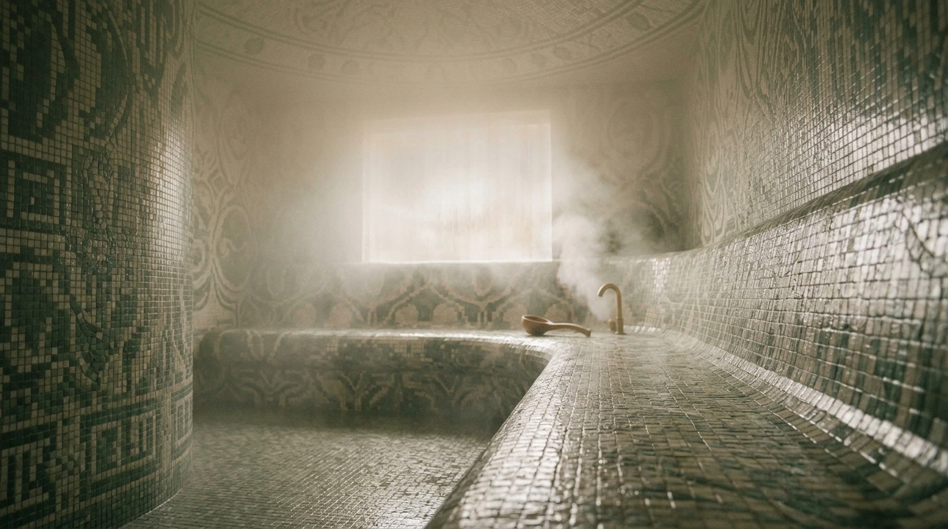 Vapeur et carrelage d'un hammam