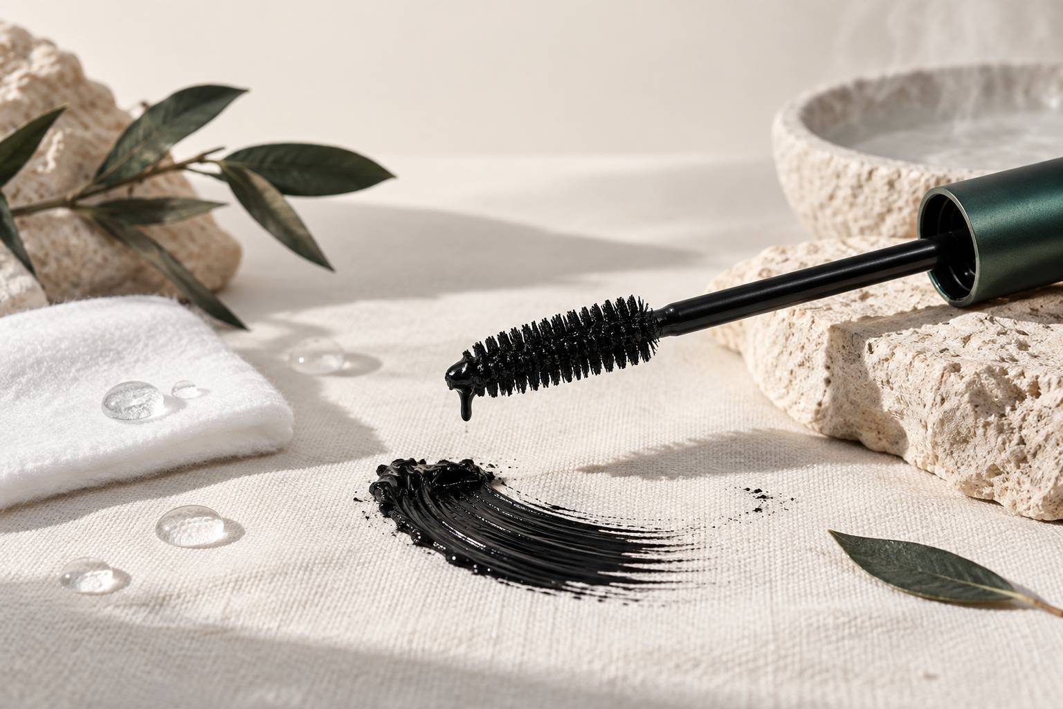 Détail d'une brosse de mascara et de sa texture résistante
